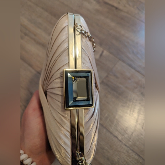 Sondra Roberts Pleated Satin Box Purse with Oversize Gem Clasp & Chain Strap - Picture 6 of 6